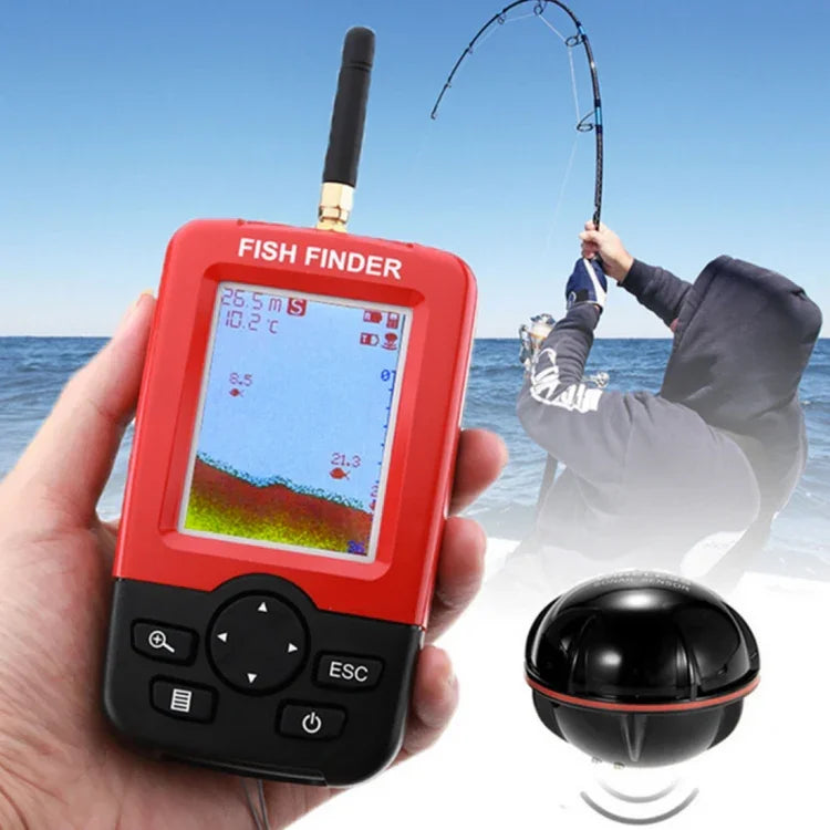 XJ-01 무선 어군 탐지기 125KHz 소나 센서 0.6-36m 수심 위치 탐지기 2.4인치 LCD 화면 및 안테나 포함, 내장 수온 센서, XJ-01