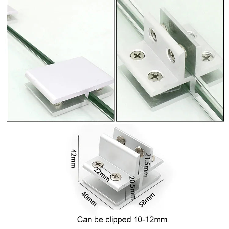 알루미늄 합금 유리 조합 클램프 캐비닛 칸막이 고정 클립, T형 클립 10-12mm, T형 클립 10-12mm