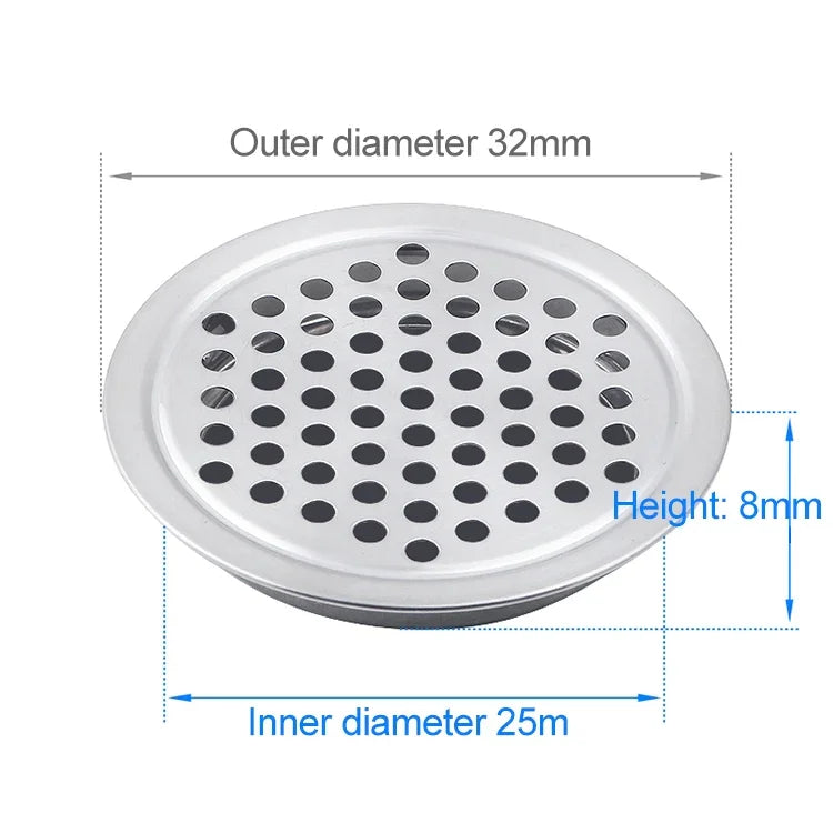 10개 평평한 표면 25mm 캐비닛 원형 공기 통풍구 스테인리스 스틸 루버 그릴 커버 통풍구 작은 구멍 포함, 25mm 평평한