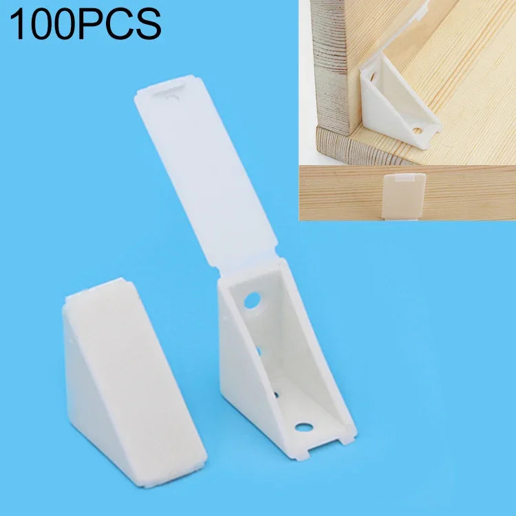 100 PCS Plastic Thickened Corner Connector Furniture Right Angle Board Bracket with Cover, Size: L, Size: L