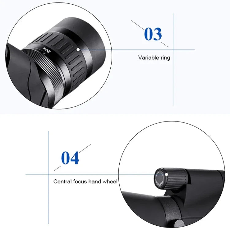 HTK-72 20x-60x 고화질 야간 시야 줌 단안 망원경 아웃도어 캠핑 조류 관찰용 삼각대 포함, 20 x 60