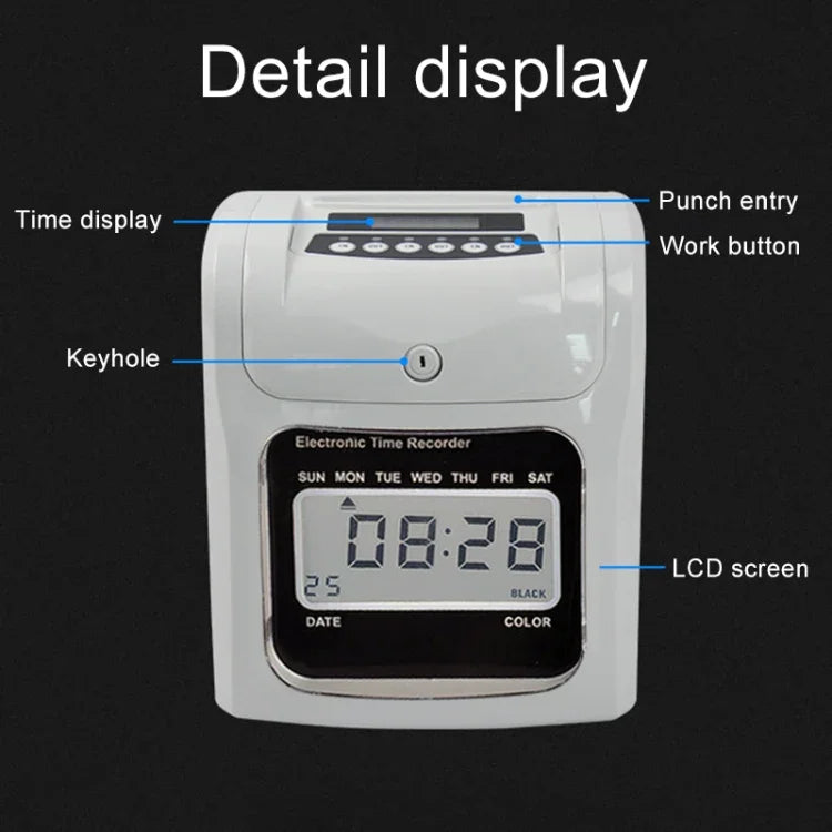LCD 화면 전자 타임 클록 종이 카드 영어 출석 기계 펀치 기계, 음악 벨 지원, LCD 화면
