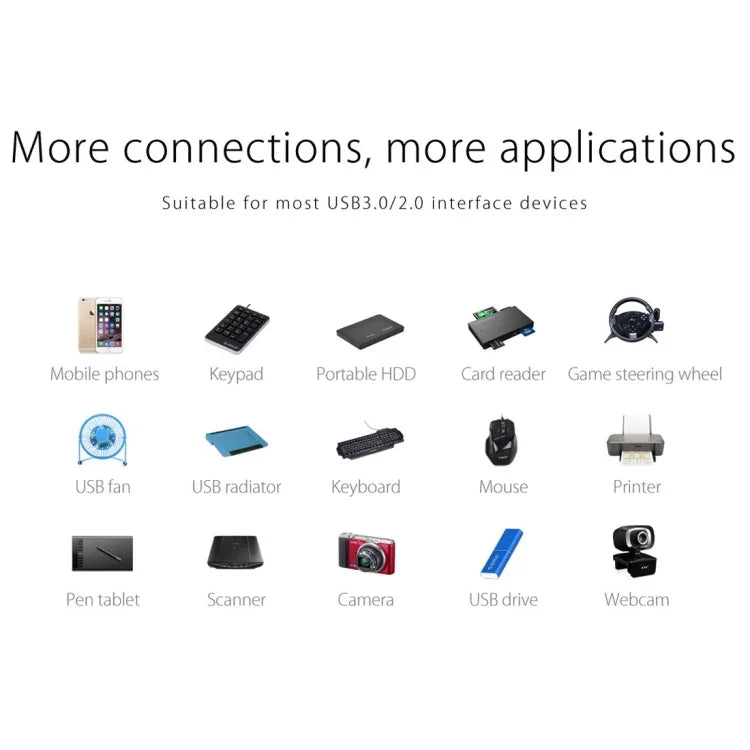 ORICO W5P-U3-30 4포트 USB 3.0 데스크탑 허브, 30cm 마이크로 USB 케이블 전원 공급, W5P-U3-30 블랙