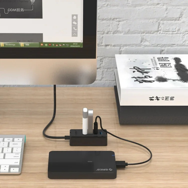 ORICO W5P-U3-30 4포트 USB 3.0 데스크탑 허브, 30cm 마이크로 USB 케이블 전원 공급, W5P-U3-30 블랙