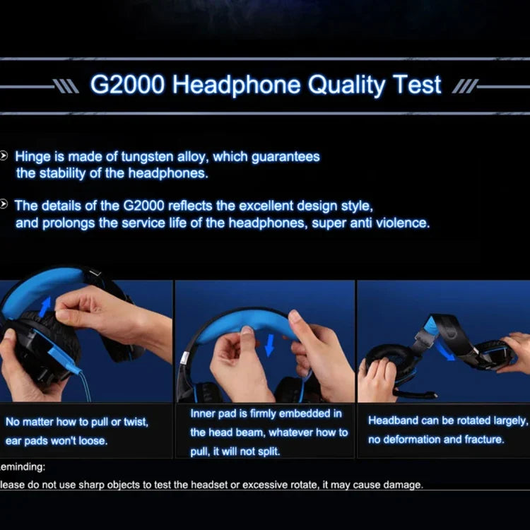 KOTION EACH G2000 오버이어 게임용 헤드폰 헤드셋 이어폰 헤드밴드 마이크 포함 스테레오 베이스 LED 라이트 PC 게이머용, 케이블 길이: 약 2.2m(화이트 + 레드), G2000