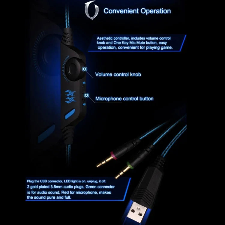 KOTION EACH G2000 오버이어 게임용 헤드폰 헤드셋 이어폰 헤드밴드 마이크 포함 스테레오 베이스 LED 라이트 PC 게이머용, 케이블 길이: 약 2.2m(화이트 + 레드), G2000