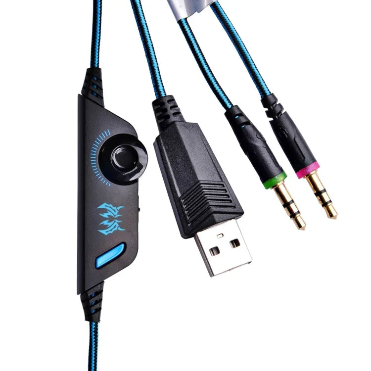 KOTION EACH G2000 오버이어 게임용 헤드폰 헤드셋 이어폰 헤드밴드 마이크 포함 스테레오 베이스 LED 라이트 PC 게이머용, 케이블 길이: 약 2.2m(화이트 + 레드), G2000