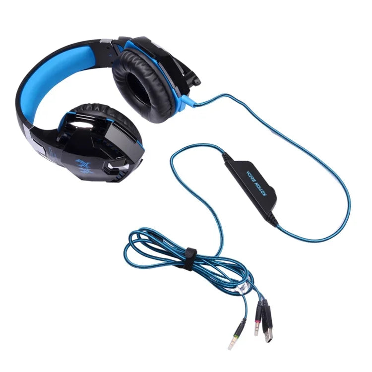 KOTION EACH G2000 오버이어 게임용 헤드폰 헤드셋 이어폰 헤드밴드 마이크 포함 스테레오 베이스 LED 라이트 PC 게이머용, 케이블 길이: 약 2.2m(화이트 + 레드), G2000