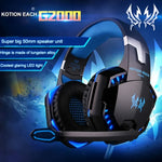 KOTION EACH G2000 오버이어 게임용 헤드폰 헤드셋 이어폰 헤드밴드 마이크 포함 스테레오 베이스 LED 라이트 PC 게이머용, 케이블 길이: 약 2.2m(화이트 + 레드), G2000