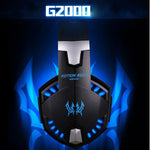 KOTION EACH G2000 오버이어 게임용 헤드폰 헤드셋 이어폰 헤드밴드 마이크 포함 스테레오 베이스 LED 라이트 PC 게이머용, 케이블 길이: 약 2.2m(화이트 + 레드), G2000
