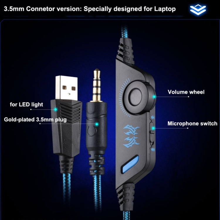 KOTION EACH G9000 3.5mm 게임용 헤드폰 헤드셋 이어폰 헤드밴드 마이크 포함 LED 라이트 노트북 / 태블릿 / 휴대폰용, 케이블 길이: 약 2.2m, G9000