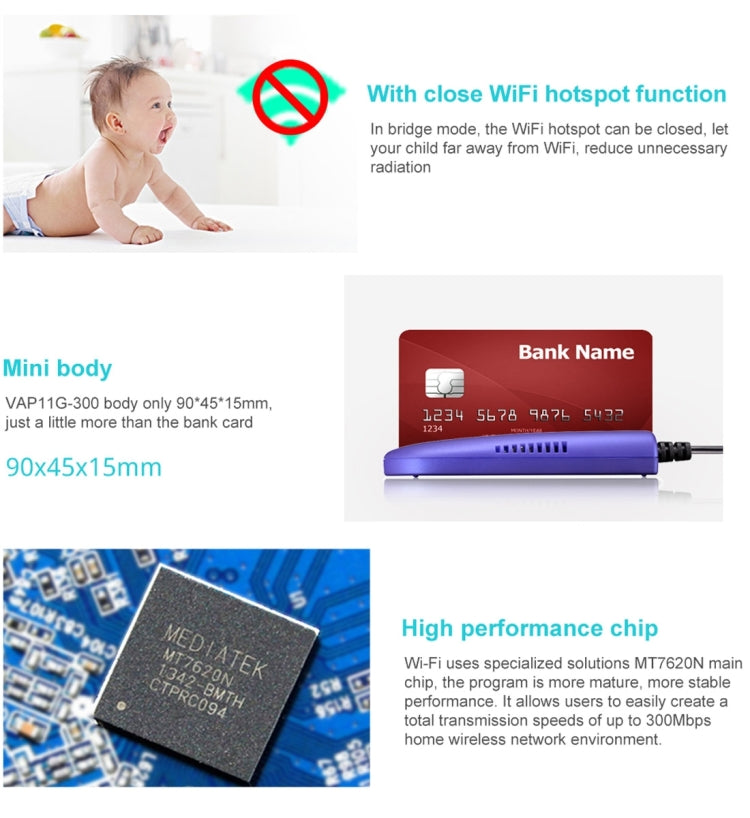 VONETS VAP11G-300 미니 WiFi 300Mbps 브리지 WiFi 리피터, IP 장치 / IP 카메라 / IP 프린터 / XBOX / PS3 / IPTV / 스카이박스 최적 파트너, VAP11G-300