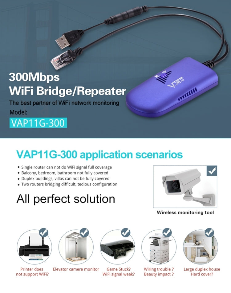 VONETS VAP11G-300 미니 WiFi 300Mbps 브리지 WiFi 리피터, IP 장치 / IP 카메라 / IP 프린터 / XBOX / PS3 / IPTV / 스카이박스 최적 파트너, VAP11G-300