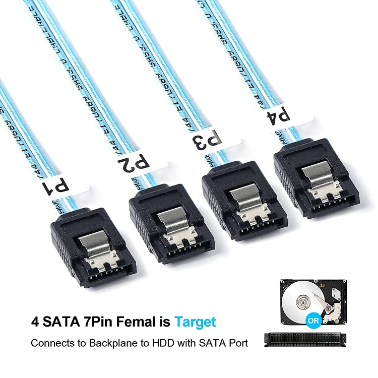 미니 SAS (SFF-8087) to 4 x SATA 7핀 암컷 포워드 브레이크아웃 6Gbps 데이터 케이블, 길이: 50cm, SFF-8087 (길이: 50cm)
