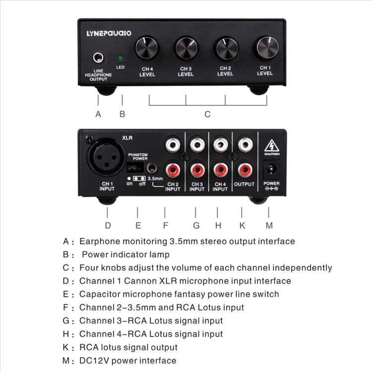 LINEPAUDIO B895 5채널 스테레오 마이크 믹서 이어폰 모니터링 포함