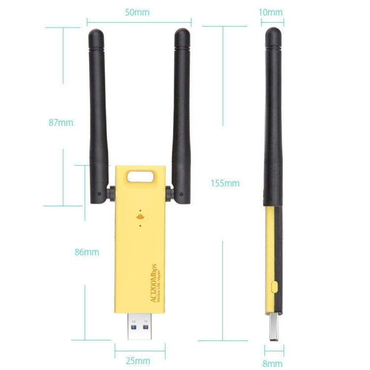 AC1200Mbps 2.4GHz & 5GHz 듀얼 밴드 USB 3.0 와이파이 어댑터 외장 네트워크 카드 2개 외장 안테나 포함, AC1200Mbps USB 3.0
