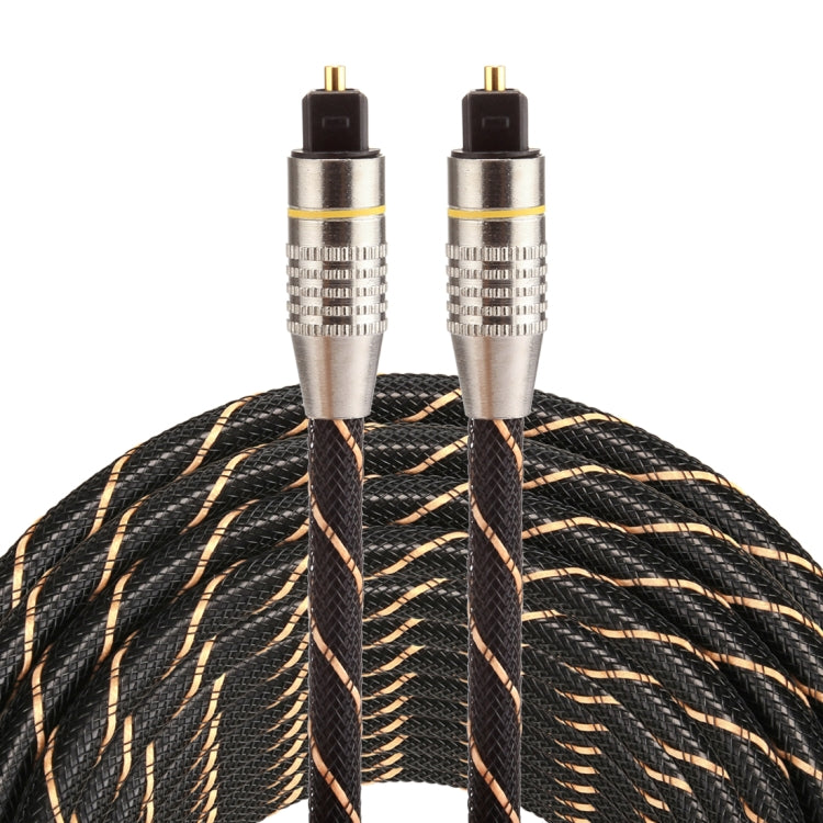 15m OD6.0mm 금도금 메탈 헤드 직조망 라인 토스링크 수컷-수컷 디지털 광 오디오 케이블, 길이: 15m