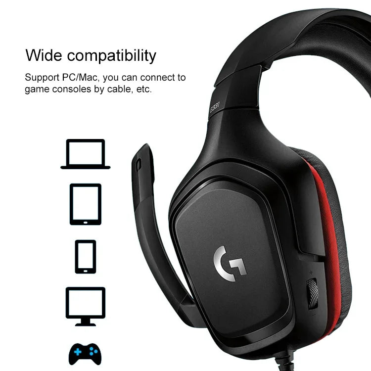 Logitech G331 돌비 7.1 서라운드 사운드 스테레오 접이식 노이즈 감소 경쟁용 게임용 헤드셋, G331