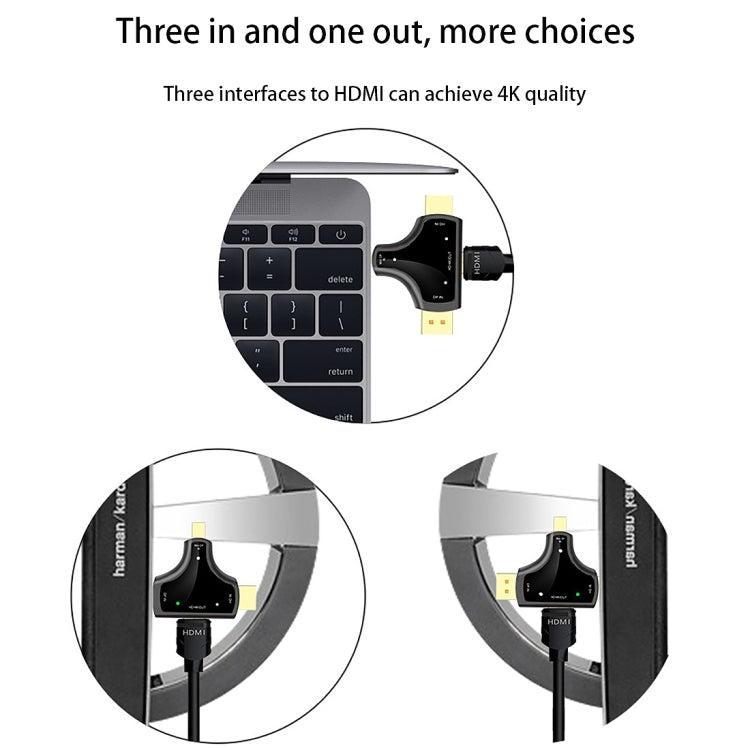 D62A DisplayPort + Mini DP + HDMI 수컷 to HDMI 암컷 3 in 1 어댑터, D62A