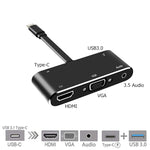 V126 USB-C / Type-C 수컷 to PD + HDMI + VGA + 오디오 + USB 3.0 암컷 5-in-1 컨버터, 5-in-1