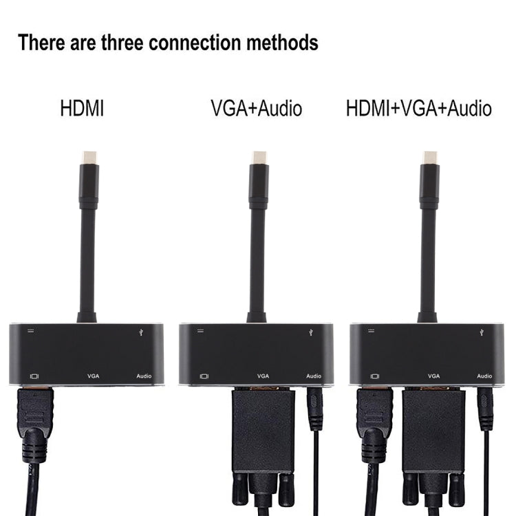 V126 USB-C / Type-C 수컷 to PD + HDMI + VGA + 오디오 + USB 3.0 암컷 5-in-1 컨버터, 5-in-1