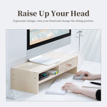 ORICO MSR-04-WD-BP 칸막이 있는 2단 나무결 컴퓨터 모니터 홀더, 크기: 50 x 20 x 13.5cm, 칸막이 포함 2단, 크기: 50 x 20 x 13.5cm