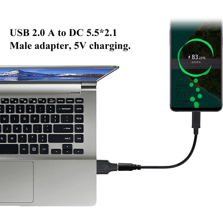 10개 5.5 x 2.1mm 수컷 to USB 2.0 수컷 DC 전원 플러그 커넥터, 5.5 x 2.1mm