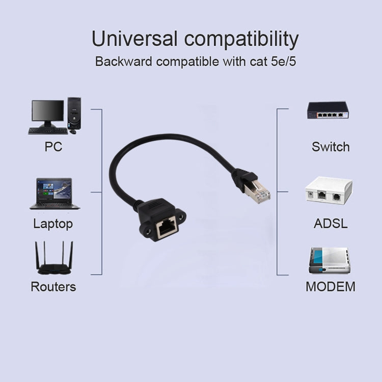 RJ45 암컷 to 수컷 CAT6E 네트워크 패널 마운트 나사 잠금 연장 케이블, 길이: 0.3m, 길이: 0.3m