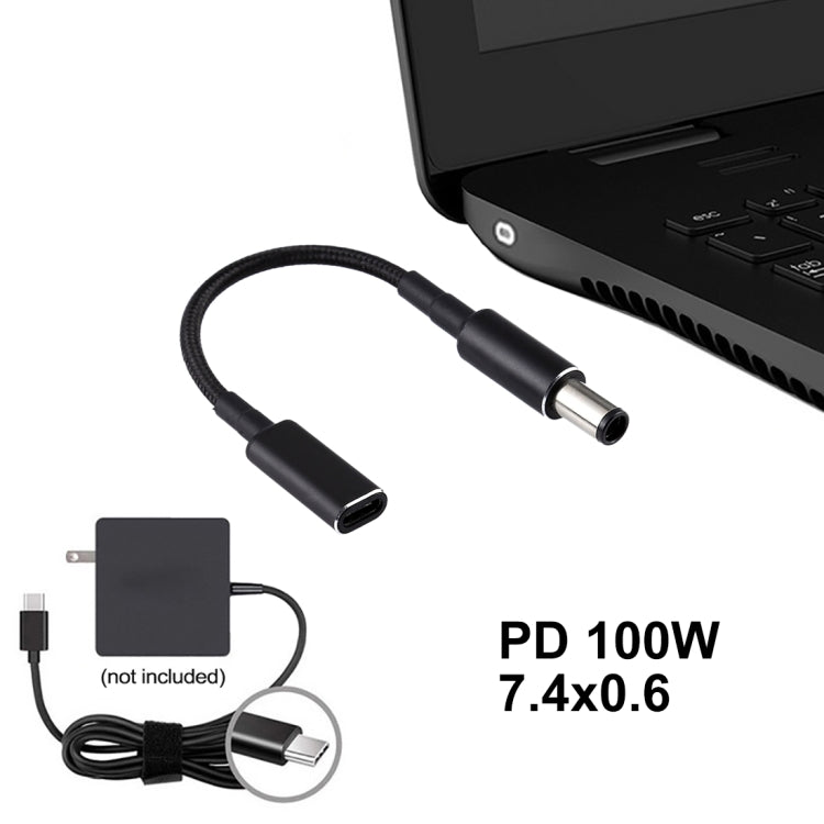 PD 100W 18.5-20V 7.4 x 0.6mm to USB-C / Type-C 어댑터 나일론 브레이드 케이블 HP용, 7.4 x 0.6mm