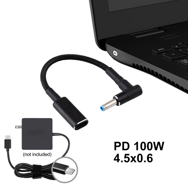 PD 100W 18.5-20V 4.5 x 0.6mm 엘보우 to USB-C / Type-C 어댑터 나일론 브레이드 케이블 HP용, 4.5 x 0.6mm