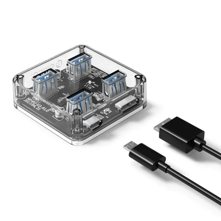 ORICO MH4U-100 USB 3.0 투명 데스크탑 허브, 100cm 마이크로 USB 케이블 포함, MH4U-100