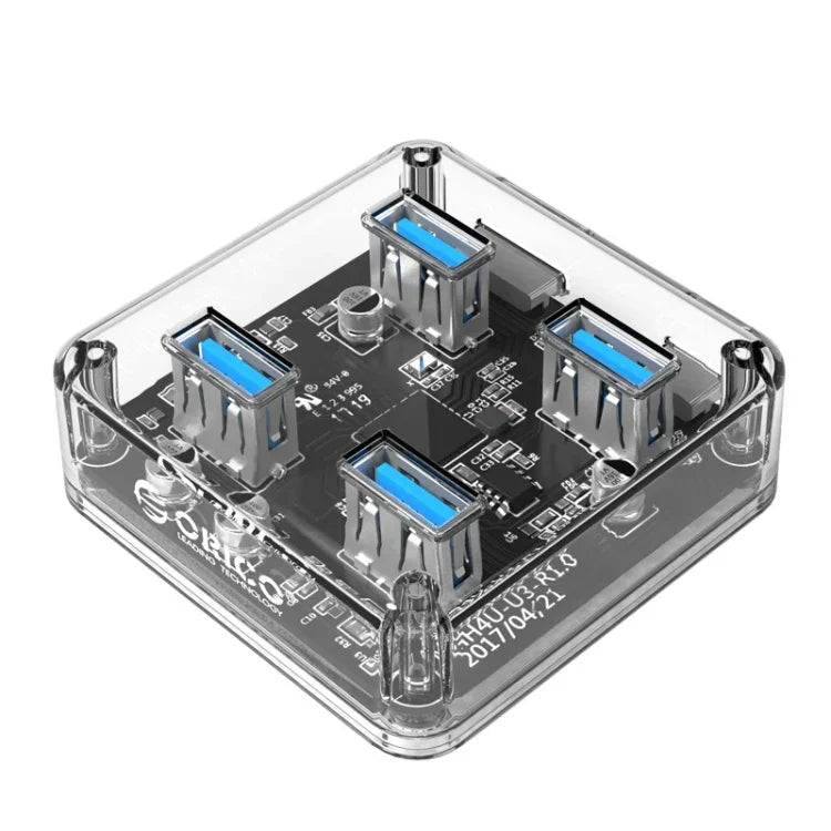 ORICO MH4U-100 USB 3.0 투명 데스크탑 허브, 100cm 마이크로 USB 케이블 포함, MH4U-100