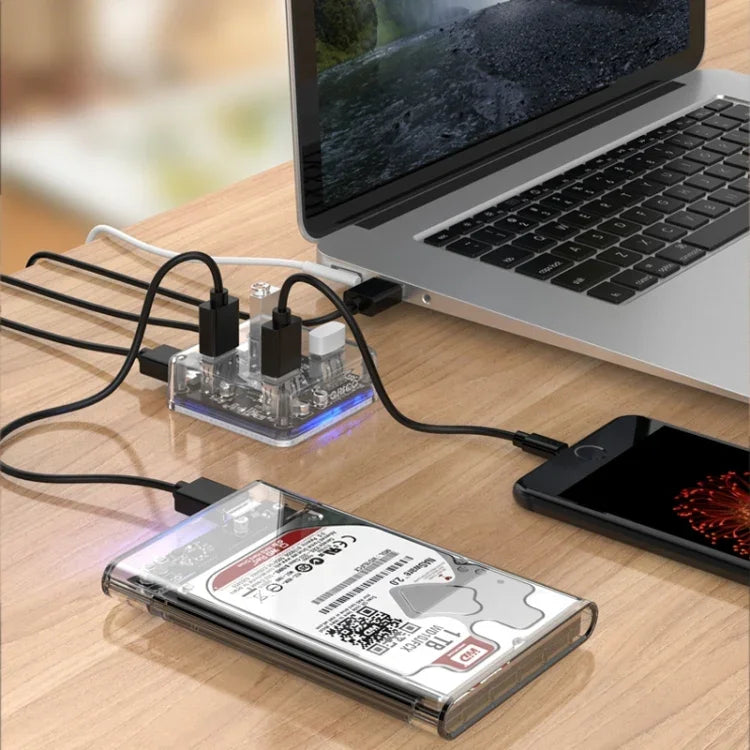 ORICO MH4U-100 USB 3.0 투명 데스크탑 허브, 100cm 마이크로 USB 케이블 포함, MH4U-100
