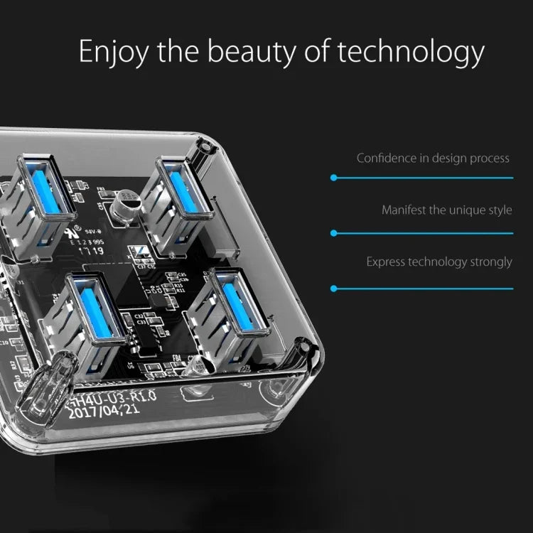 ORICO MH4U-100 USB 3.0 투명 데스크탑 허브, 100cm 마이크로 USB 케이블 포함, MH4U-100