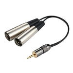 금속 헤드 3.5mm 수컷 알루미늄 쉘 2 x 3핀 XLR CANNON 수컷 오디오 커넥터 어댑터 케이블, 총 길이: 약 25cm, 2 x 3핀 수컷