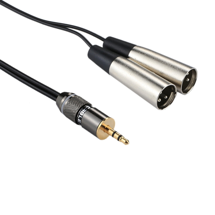 금속 헤드 3.5mm 수컷 알루미늄 쉘 2 x 3핀 XLR CANNON 수컷 오디오 커넥터 어댑터 케이블, 총 길이: 약 25cm, 2 x 3핀 수컷