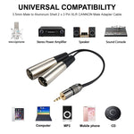 금속 헤드 3.5mm 수컷 알루미늄 쉘 2 x 3핀 XLR CANNON 수컷 오디오 커넥터 어댑터 케이블, 총 길이: 약 25cm, 2 x 3핀 수컷