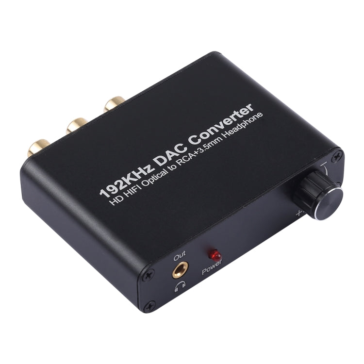 192KHz DAC 컨버터 HD HIFI 광학 to RCA+3.5mm 헤드폰 5.1 채널 디지털 오디오 컨버터 볼륨 조절 포함, 192KHz DAC