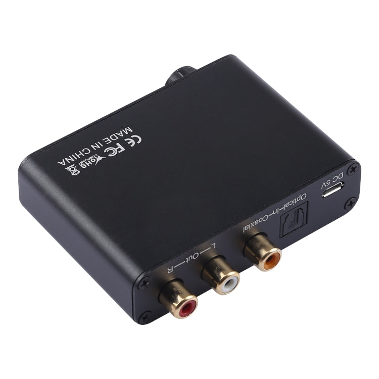 192KHz DAC 컨버터 HD HIFI 광학 to RCA+3.5mm 헤드폰 5.1 채널 디지털 오디오 컨버터 볼륨 조절 포함, 192KHz DAC