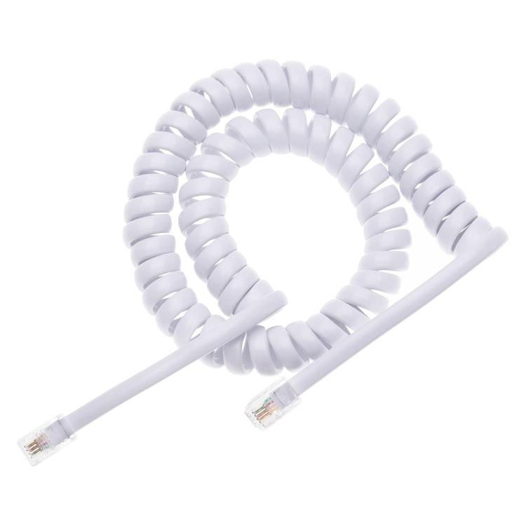 4 코어 수 to 수 RJ11 스프링 스타일 전화 연장 코일 케이블, 신축 길이: 3m(화이트), 길이: 3m
