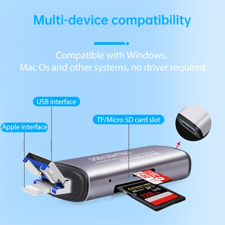 118 2 in 1 USB + 8핀 인터페이스 USB 플래시 디스크 / 메모리 카드 OTG 카드 리더기 IOS 시스템 휴대폰 / 컴퓨터용