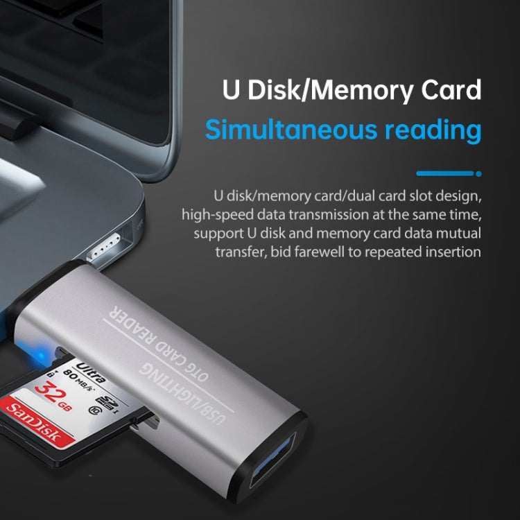 118 2 in 1 USB + 8핀 인터페이스 USB 플래시 디스크 / 메모리 카드 OTG 카드 리더기 IOS 시스템 휴대폰 / 컴퓨터용