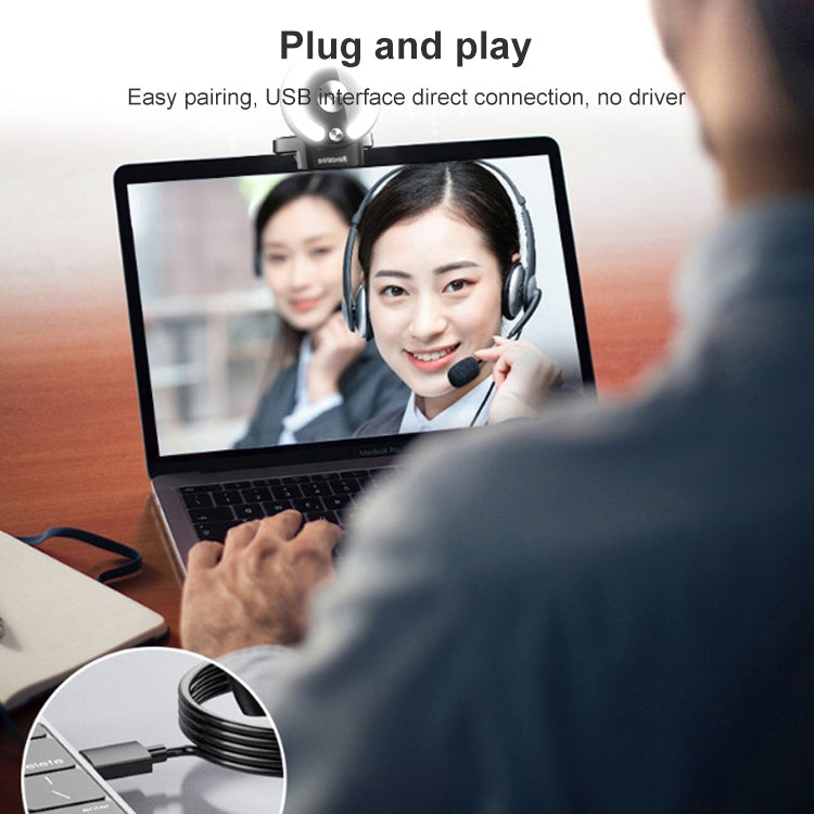 Landshine 90도 광각 2K USB 자동 초점 컴퓨터 라이브 뷰티 HD 카메라 링 라이트 포함