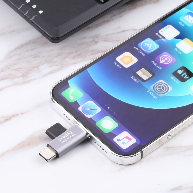 USB-C / Type-C 암컷 to 8핀 수컷 + USB-C / Type-C 수컷 변환기, Type-C 암컷 to 8핀 + Type-C 수컷