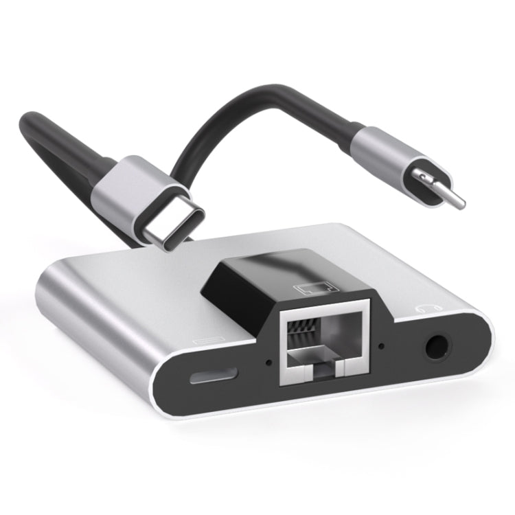 NK-1056Pro 3 in 1 8핀 + USB-C / Type-C 수컷 to 8핀 충전 + 이더넷 + 3.5mm 이어폰 암컷 어댑터, NK-1056Pro