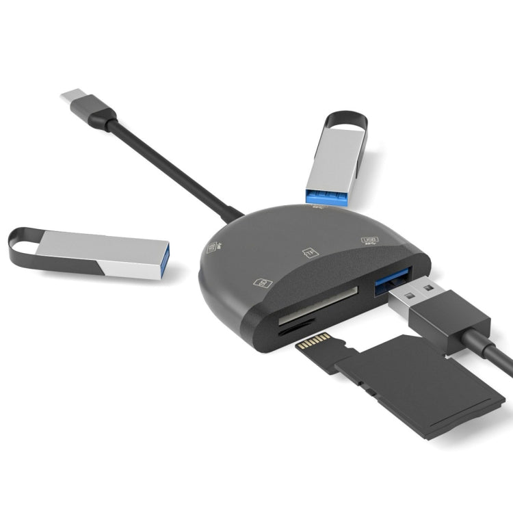 NK-3039 5-in-1 USB-C / Type-C 수컷 to TF / SD 카드 슬롯 + 3 USB 암컷 어댑터, NK-3039