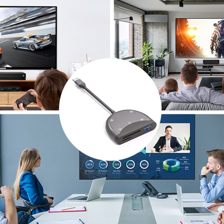 NK-3039 5-in-1 USB-C / Type-C 수컷 to TF / SD 카드 슬롯 + 3 USB 암컷 어댑터, NK-3039