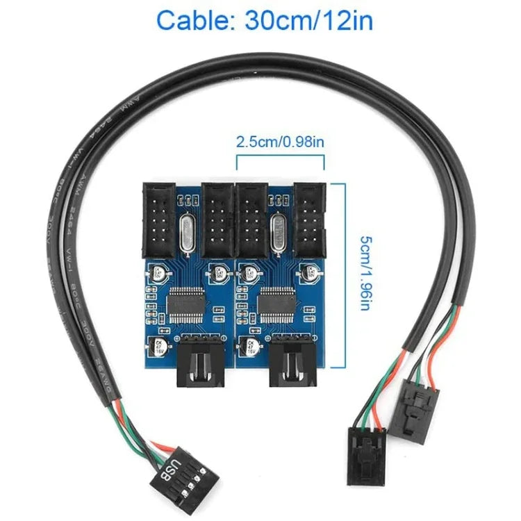 Rocketek HC427 9핀 USB2.0 허브 어댑터 원투포 스플리터 회로 기판, 원투포