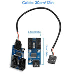 Rocketek HC427 9핀 USB2.0 허브 어댑터 1대2 분배기 회로 기판, 1대2