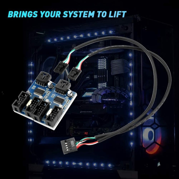 Rocketek HC427 9핀 USB2.0 허브 어댑터 1대2 분배기 회로 기판, 1대2